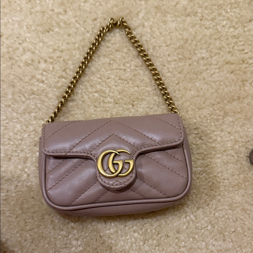 Gucci Taupe Quilted Mini Bag with Gold Chain